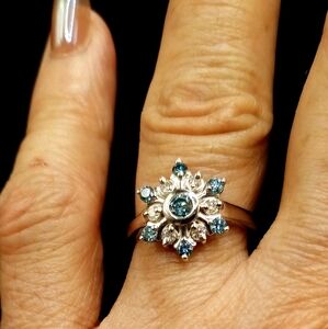 🔥Lab Grown Blue & White Diamond 0.50 ctw Ring in Rhodium Over Sterling Silver